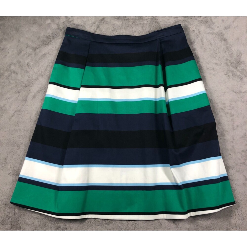 Draper James Pleated Skirt Green Blue White Bold Striped Size 8 Pockets
